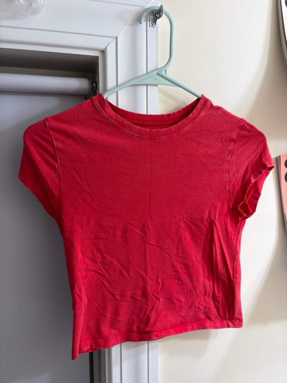 EST.PVC. Women's Red Short Sleeve Crewneck Crop Tee
